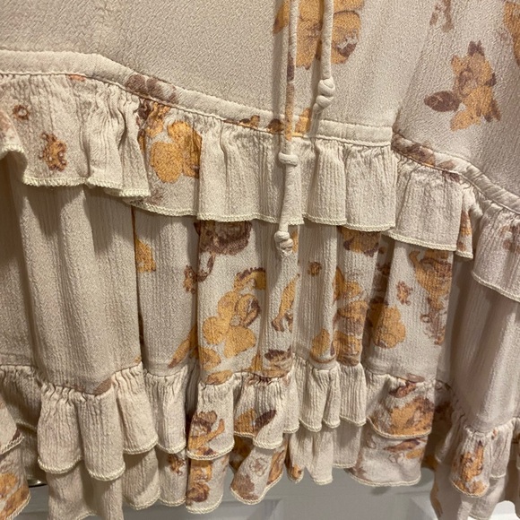 Free People Small Floral Ruched Layered Flowy Long Sleeve Blouse Top - Picture 9 of 15